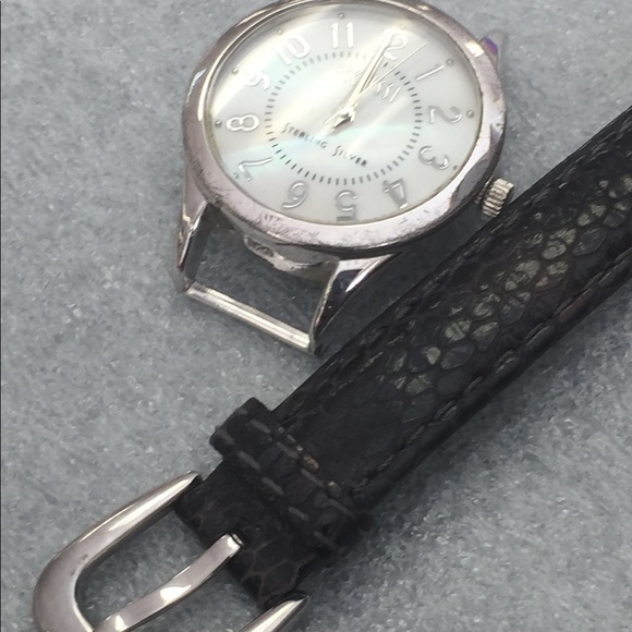 Ecclissi Sterling Silver Black Leather Band Watch - Picture 4 of 4